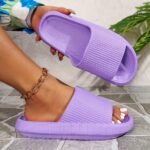 Solid Color Eva Pillow Slides, Soft Sole Anti-Odor & Anti-Slip Bathroom Shoes, Comfy Unisex Home Cloud Slides - Image 16