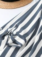 Women'S Sleeveless Striped Blouse With Ruffle Detail - Light Blue And White, V-Neck, Knotted Design, Perfect For Spring/Summer, Casual Attire, Casual Attire|Striped Pattern|Knotted Detail - Image 7