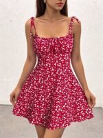 Elegant Floral Print Stretch Waist Cami Dress - Sleeveless Ruffled Hem Midi Dress For Women, Yellow & Pink Floral Pattern, Perfect For Casual Outings - Image 7