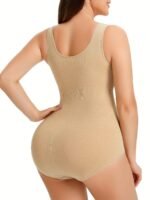 Plus Size Simple Shapewear, Women'S Plus Seamless Solid Tummy Control Full Body Shaping Slimming Leotard Jumpsuit - Image 3