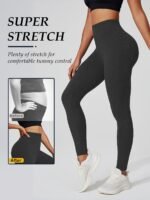 Women'S High Elasticity Activewear Full-Length Leggings, Solid Color, Soft Knitted Fabric, Women Fitness Apparel Suitable For Autumn - Image 7