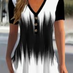 Women'S Best Seller Color Art V-Collar Creative Print Short Sleeve T-Shirt Casual Women'S Top