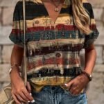 Women'S Bohemian Ethnic Print V-Neck Short Sleeve T-Shirt - Summer Casual Loose Fit Plus Size Top With Vibrant Geometric Patterns, Machine Washable, Cute T Shirts, Stylish Streetwear, Nontransparent Fabric