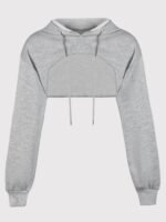 Solid Dipped Hem Drawstring Hoodie, Casual Long Sleeve Crop Sweatshirt, Women'S Clothing