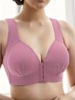 Seamless Wireless Push-Up Bra For Women - Front Buckle Closure, Breathable Comfort, Medium Support & Solid Stripe Design, No Underwire, Non-Removable Padded Cups, Elegant Casual Attire, Comfortable Undergarment, Elegant Undergarment, Handwashable Fabric - Image 3