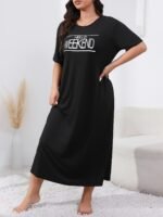 Women'S Plus Casual Lounge Dress, Plus Size Slogan Print Short Sleeve Round Neck Sleep Dress - Image 9
