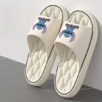 Disney Stitch Women'S Slip-On Slippers - Soft Cushioned Sole, Stitch Face Design In White & Purple - All-Season Indoor House Shoes For Disney Fans - Official Disney Licensed Women'S Home Footwear, Disney Shoes, Playful Design, Eva Material Footwear, Cozy House Footwear, Cartoon Print Sandals, Lightweight Sandals, Slipon Sandals