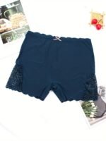 Women'S Mid-Rise Boyshort Panties - Contrast Lace Trim With Scallop Detail & Playful Bow Tie, Soft Comfortable Seamless Design, Moderate Support, Solid Color For Casual Or Special Occasions, Cute Panties, Everyday Comfort Wear, Elegant Underwear, Moderate Support Underwear - Image 6