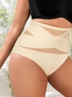 1Pc Plus Size High-Waist Tummy Control Women'S Underwear - Breathable Mesh, Cross-Compression Design, Seamless Briefs For Butt Lifting And Slimming Waist Reduction, Elegant Purple, Tummy Control Shapewear - Image 2