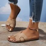 Women'S Summer Fashion Slip-On Flat Monogram Sandals, Solid Color Minimalist Open Toe Slides, All-Season Comfort, Man-Made Upper/Inner/Rubber Sole, Casual Outdoor Footwear - Image 26