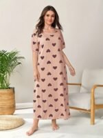 Women'S Plus Casual Sleep Dress, Plus Size Heart Print Short Sleeve Crew Neck Nightdress - Image 8