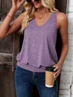 Women'S Casual V-Neck Knit Tank Top, 95% Polyester 5% Elastane, Solid Color Summer Sleeveless Shirt - Image 2