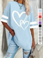 Women'S Plus Size Casual Short Sleeve T-Shirt With Elegant Heart Design - Soft, Comfortable Pullover For Spring/Summer/Fall, Plus Size Blouses - Image 2