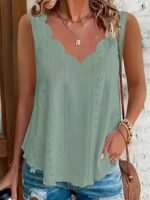 Plus Size, Women'S Plus Size Casual V-Neck Sleeveless Tank Top - Asymmetrical Hem, Jacquard Detail, Breathable Stretch Fabric, Machine Washable, All-Season Wear, Ladies Tank Tops, Offshoulder Styling, Pearlescent Sheen Finish - Image 3