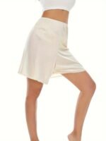 Women'S Elegant Polyester Half Slip Skirt With Contrast Lace Trim, Casual Solid Color Light Support Knit Shapewear With Lining - Image 6