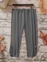 Women'S Plus Size Stretchy Casual Pants - Solid Color Black, Elastic Waistband, Comfort Fit, Polyester, Machine Washable - Ideal For Spring/Summer/Fall - Image 7