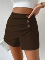 Women'S Casual White Shorts With Front Button Closure - Elastic Waistband, Structured Non-Stretch Fabric, All-Season Versatile Wear For Everyday & Formal Outfits - Image 3