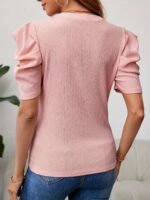 Elegant Ruffled Sleeve T-Shirt - Soft Stretch Polyester-Spandex Blend, Round Neck Casual Chic Top, All-Season Versatile Wear, Hand Wash Only - Image 6