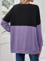 Plus Size, Women'S Casual Long Sleeve T-Shirt - Color-Blocked V-Neck Cross-Strap Design, Black & Olive Green, Machine Washable, Spring Summer Fall Essential, Everyday Outfit, Stylish Pullover, Comfortable Fit, Pullover Top, Casual Attire - Image 8