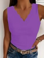 Plus Size Scallop Trim Tank Top, Casual Sleeveless V Neck Tank Top For Summer, Women'S Plus Size?Clothing - Image 5