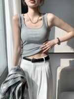Solid Color Casual, U-Neck, Wide Shoulder Vest, Women'S Tank Top, Versatile Innerwear Or Outerwear, Sleeveless Vest, Comfortable And Simple, Suitable For Spring, Summer, Autumn Tops, Can Be Worn In Winter, Christmas, Valentine'S Day - Image 8