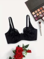 Women'S Plus Elegant Bra, Plus Size Bow Decor Floral Lace Non Padded Underwire Bra - Image 7