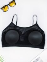 1Pc Women'S Sporty Plunge Bra With Removable Pads - Hollow Stretch Mesh, No Underwire, Medium Support, Machine Washable Solid Color Tank Top For Gym & Casual Wear, Everyday Comfort Lingerie, Elegant Lingerie Style, No Underwire Bra, Activewear Essentials, Seamless Design, Soft Material, Fitness Enthusiasts - Image 7