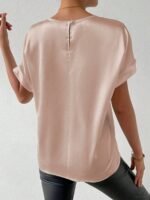 Women'S Batwing Short Sleeve Round Neck Blouse - Elegant Solid Color Non-See-Through Shirt, Machine Washable Lightweight Top For Spring Summer Fall, Versatile Casual & Formal Wear, Seasonal Fashion, Flowing Silhouette, Smooth Texture - Image 9