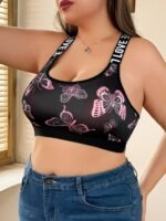 Plus Size Women'S Bra - No Underwire, Breathable Mesh With Vibrant Butterfly Print, Adjustable Straps, Medium Stretch, Ideal For Casual Attire, Comfortable Undergarment | Vibrant Print Top | Breathable Fabric - Image 9