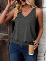 Women'S Casual V-Neck Knit Tank Top, 95% Polyester 5% Elastane, Solid Color Summer Sleeveless Shirt - Image 5