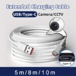 5M/8M/10M Extended Usb Type-C Camera Power Cable, 5V Usb-A To Type-C Charging Cord, For Surveillance Cameras, Indoor & Outdoor Use, Security Monitoring Accessories