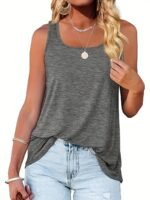 Plus Size Women'S Elegant Sleeveless Tank Top - Stretchy Solid Color Casual Vest, Machine Washable All-Season Versatile Top For Casual Attire, Ladies Tank Tops, Nontransparent Material, Highelastic Fabric - Image 3