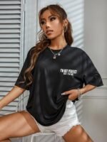 Women'S Black Casual Letter Print T-Shirt - "I'M Not Perfect But I'M Honest" Design, Loose Fit Crew Neck Short Sleeve Top, Soft Polyester Blend, Machine Washable, Casual Attire - Image 2