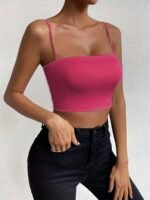 Solid Color Crop Cami Top, Versatile Spaghetti Strap Top For Summer, Women'S Clothing - Image 5
