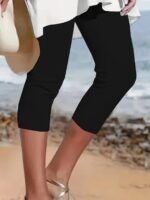 Plus Size Women'S High-Waisted Yoga Leggings - Quick-Dry Stretchy 7/8 Capri Pants For Summer, Tight-Fit Workout & Casual Wear, Solid Color, Machine Washable, Yoga Pants, Semitransparent Fabric, Highelastic Material - Image 3