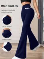 Women'S High-Waisted Black Flared Pants - High-Elastic Lightweight Breathable Yoga & Dance Pants With Tummy Control, 4-Way Stretch, Line-Up Hips For Casual & Workout Wear, Yoga Pants
