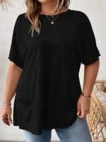 2024 New Women'S Comfortable & Stylish Pocket T-Shirt - Middle Eastern-Inspired Round Neck Short Sleeve Top, Solid Black, Machine Washable For Spring/Summer Casual Wear, Everyday Comfort Tee, Modern Casual Tee, Durable Everyday Shirt - Image 4