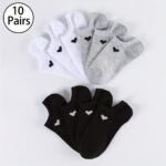6/10 Pairs Unisex Ankle Socks With Heart Accents - Soft Breathable Moisture-Wicking No-Show Boat Socks For Men & Women, Assorted Colors, All-Season Casual Athletic Office Wear, Machine Washable - Image 2