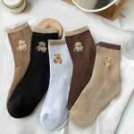 5 Pairs Women'S Bear Embroidery Low Cut Ankle Socks - Cute Cartoon Bear Design, Breathable Summer Sports Socks With Multi-Color Options (Black/White, Brown/Beige, Light Grey), Casual Footwear, Playful Sock Design, Ribbed Sock Texture, Soft Fabric, Adults - Image 3