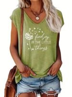 Letter & Dandelion Print V-Neck Tank Top, Casual Sleeveless Tank Top For Summer, Women'S Clothing - Image 4