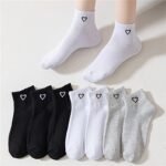 8/10/16/20/24 Double Black And White Gray Solid Color Love Couple'S Japanese Cute Breathable Odor Proof Ins Style Versatile Women'S Short Socks For Daily Use - Image 7