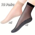 4 Pairs Women'S Sheer Ankle Socks, Non-Slip Transparent Toe Protector, Breathable Nylon, Knit Fabric, Polyamide 85%, Elastane 15%, Solid Color, Hand Wash - 100 G/M? - Image 11