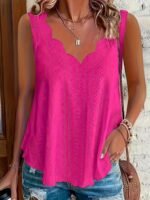 Plus Size, Women'S Plus Size Casual V-Neck Sleeveless Tank Top - Asymmetrical Hem, Jacquard Detail, Breathable Stretch Fabric, Machine Washable, All-Season Wear, Ladies Tank Tops, Offshoulder Styling, Pearlescent Sheen Finish - Image 9