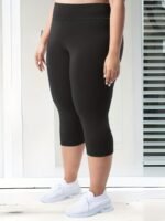 Plus Size High-Waisted 7/8 Leggings - 4-Way Stretch Tummy Control Yoga Pants With Pockets, Solid Color Summer Workout & Casual Wear, Machine Washable, Workout Leggings, Stylish Comfort Wear, Snug Fit Attire - Image 9