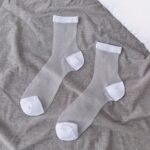 4 Pairs/8 Pairs Women'S Black And White Mid-Calf Socks, Spring-Summer Thin Transparent Crystal Casual Socks - Image 7