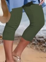 Women'S Plus Size High-Waisted Capri Leggings - Stretchy, Comfortable, Non-See-Through, Solid Black, Perfect For Spring/Summer/Fall, Machine Washable, High Waisted Leggings, Casual Wear, Versatile Fashion, Stretchy Fabric - Image 6