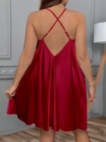 Women'S Plus Size Sexy V-Neck Night Dress, Solid Color Polyester With Elastane, Cross Strap Back, Woven Fabric, Lightweight 90G/M?, For Spring/Summer/Fall - Slight Stretch Design - Image 8