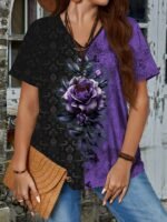 Plus Size Women'S Short Sleeve Casual T-Shirt, Plus Size Women'S Floral Print Trendy T-Shirt. - Image 9