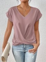 Women'S Sweetheart Neckline Short Sleeve T-Shirt - Solid Color, Regular Length, Summer Casual Top With Cross-Back Straps, Sweetheart Necklace - Image 5