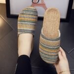 Women'S Japanese Style Breathable Slippers, Bohemian Striped Indoor Slides, Lightweight Non-Slip Soft Sole, Hand Wash Or Dry Clean, All-Season Fabric Upper And Liner, Eva Sole, Home Footwear - Image 10